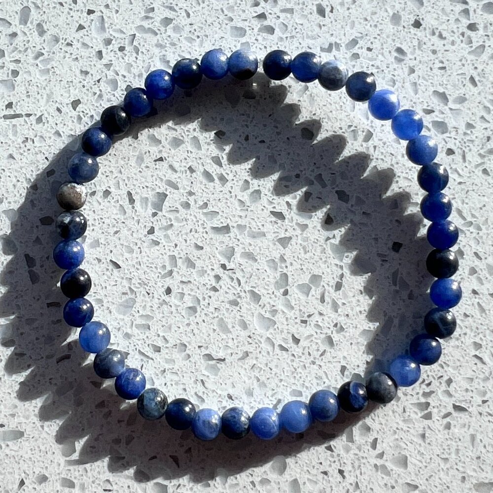 Blue Sodalite Beaded Stretch Bracelet 4 mm